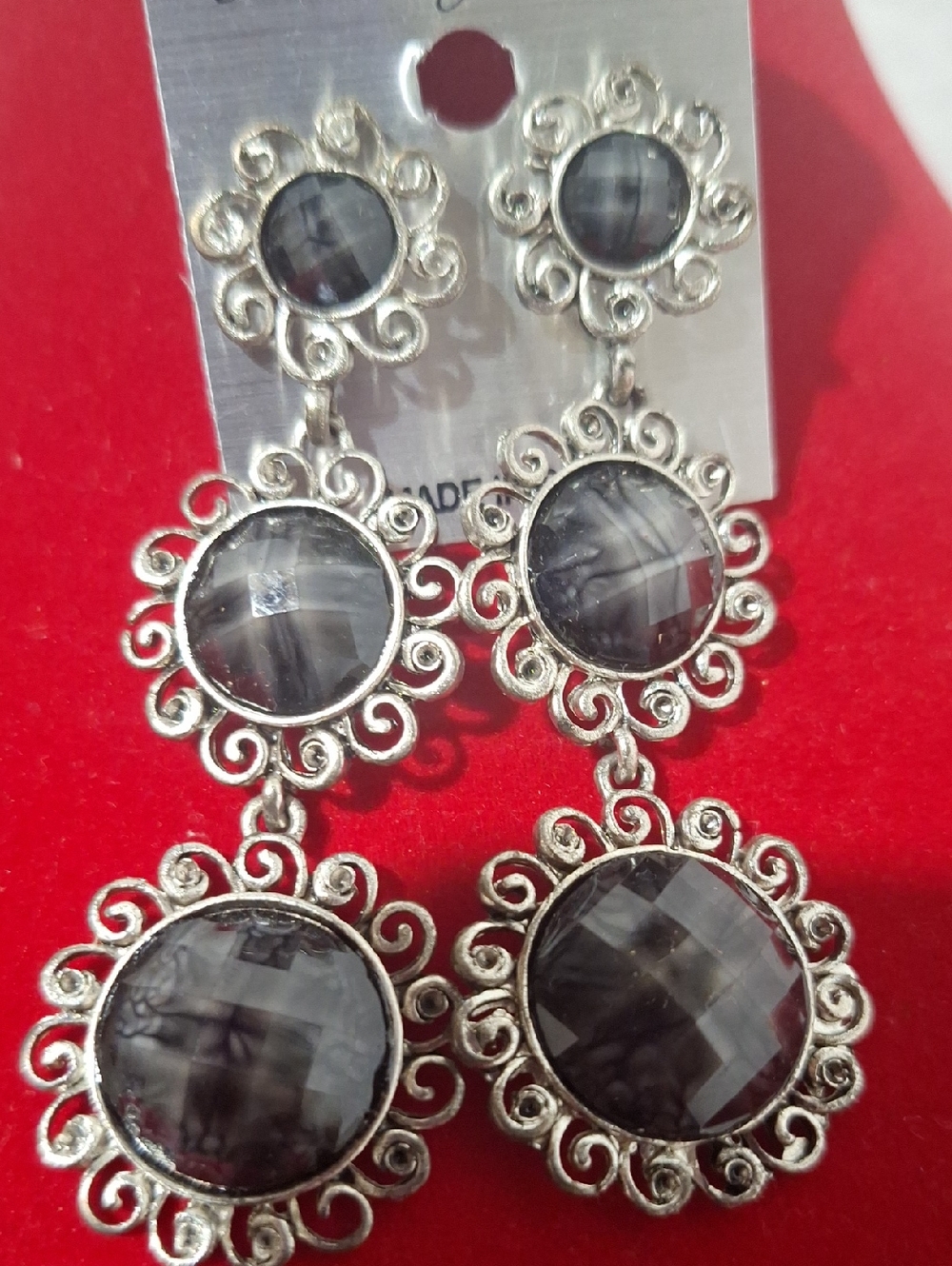 Silver-Tone Black Stone Dangle Earrings - Women Jewelry